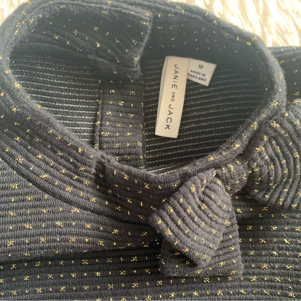 Janie and Jack Black Drop Waist Dress with Metallic Gold Dots - Picture 5 of 8